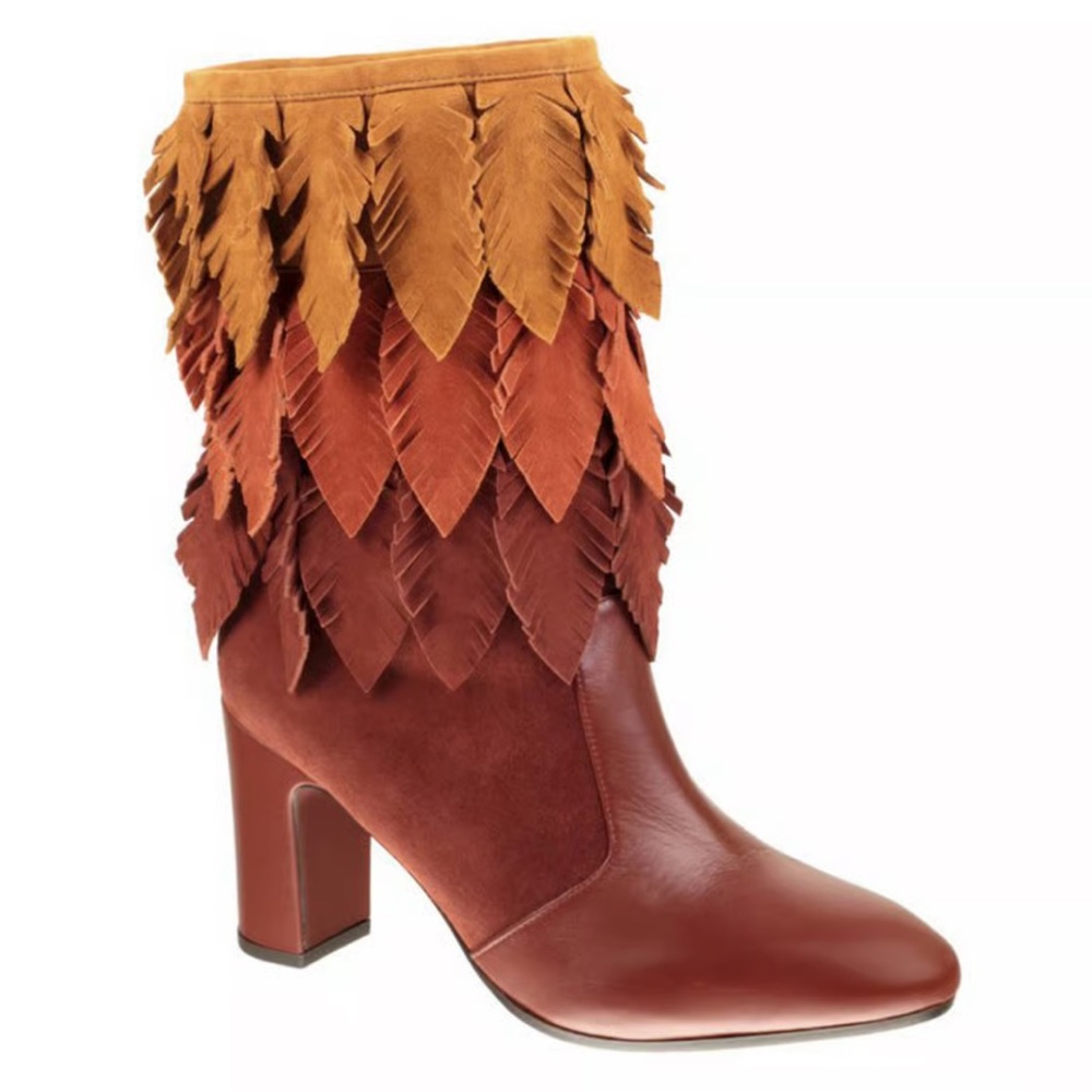 NWOT CHIE MIHARA ECEL TRI-COLOR FEATHER FRINGE SUEDE BOOTIE